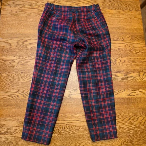 J. Crew Plaid 100% Wool lined Trousers Womens Size 28 Red Green Christmas Career - Picture 3 of 12